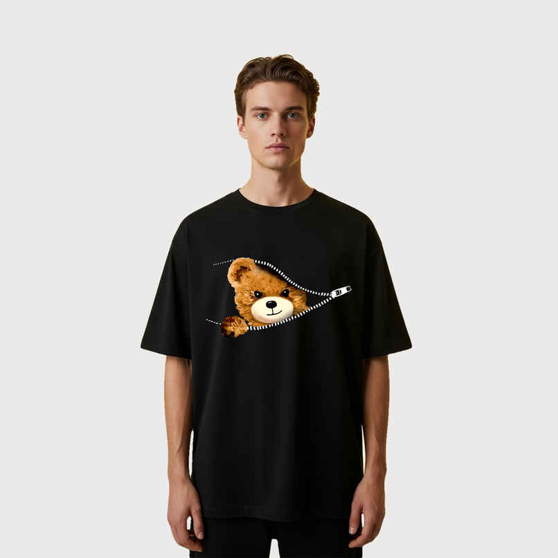 BENNY BROOKS Men's Round Neck half sleeve Oversized T-shirt |AA(ARN)BLACK257 | Black - M