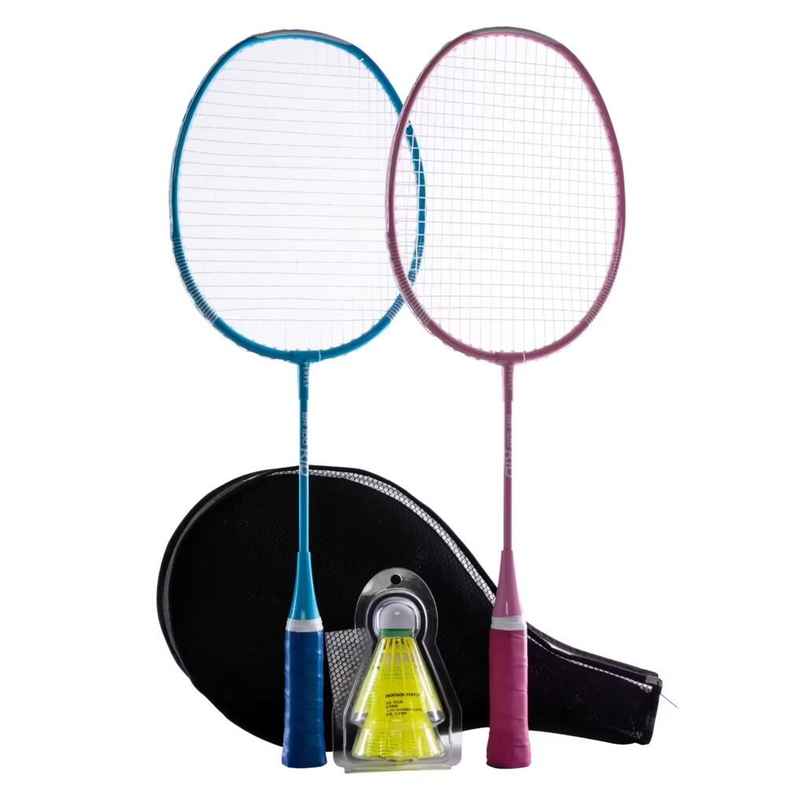 Decathlon Perfly Kids Aluminium Badminton Racket Set | 2 Rackets + Full cover | Blue/Pink