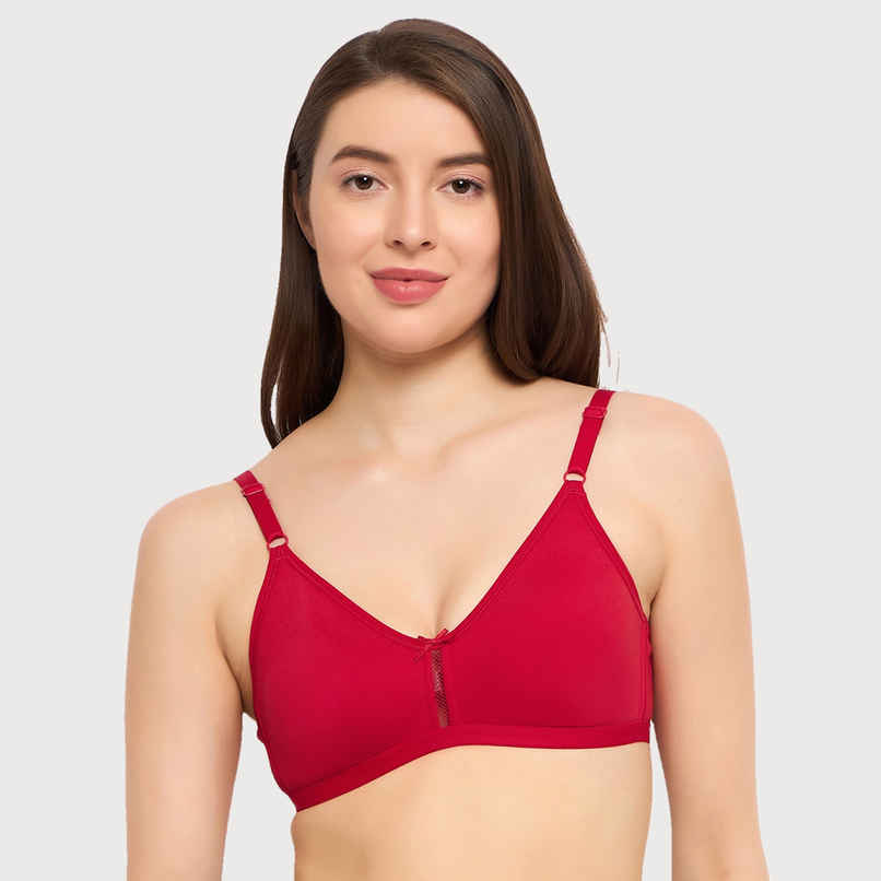Clovia Women Non-Padded Non-Wired Full Coverage Bra - Cotton | Red and Black | 32C