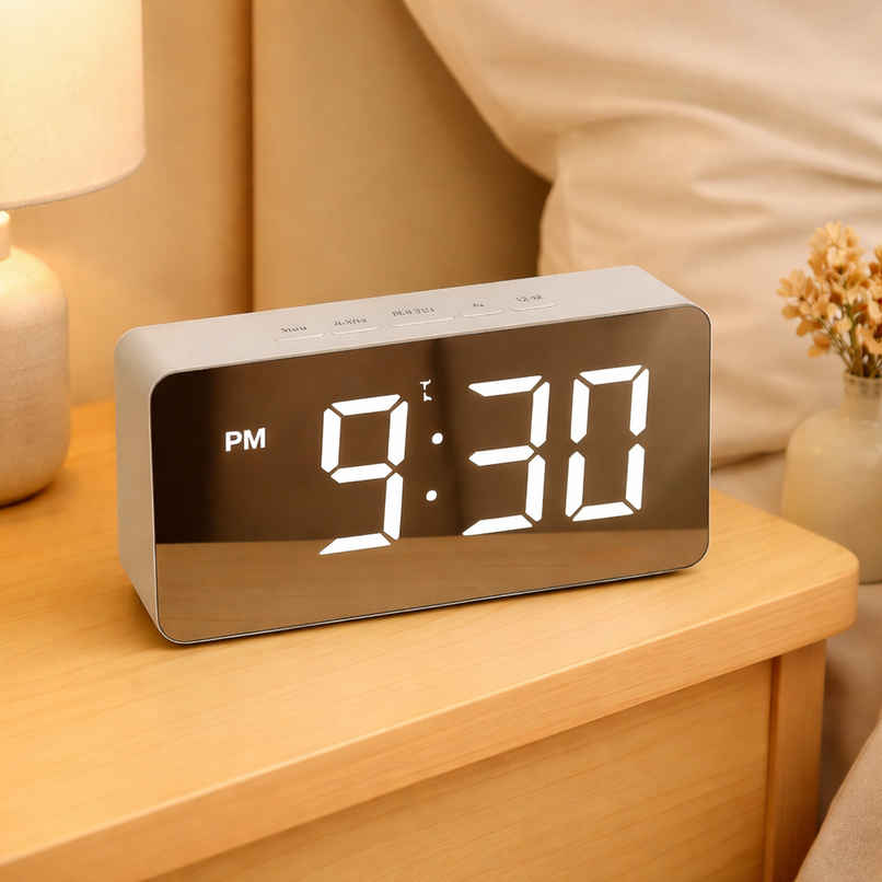 Zedak LED Mirror Digital Alarm Clock | White Zedak LED Mirror Digital Alarm Clock | White
