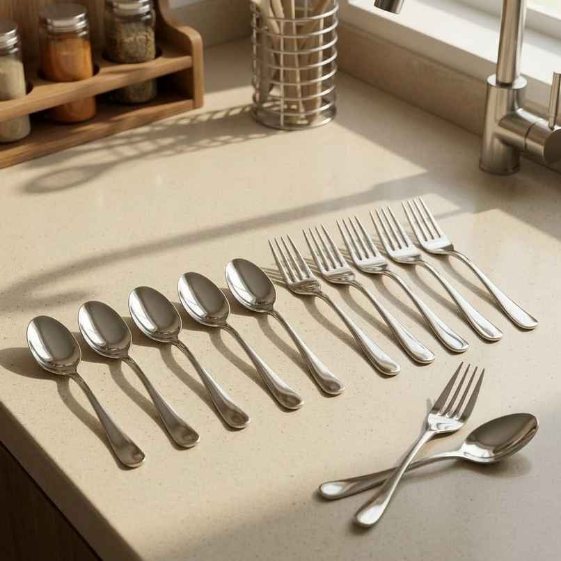 Frenchware Stainless Steel Cutlery Set of 12 - 6 Spoons, 6 Forks, Rust-free, Perfect for Gifting Frenchware Stainless Steel Cutlery Set of 12 - 6 Spoons, 6 Forks, Rust-free, Perfect for Gifting