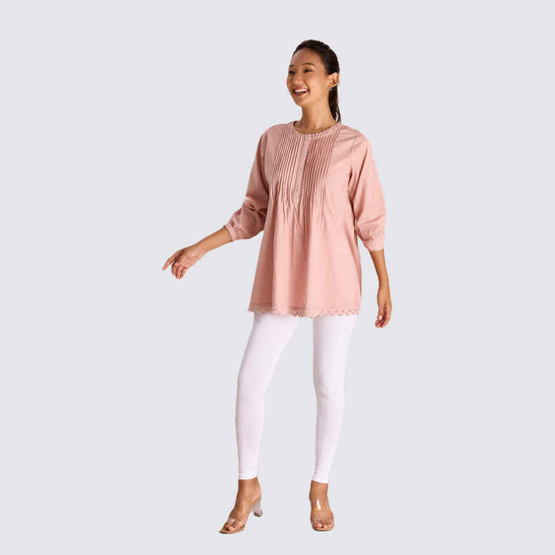 Go Colors Women's Solid Mid Rise Ankle Length Leggings | White - S