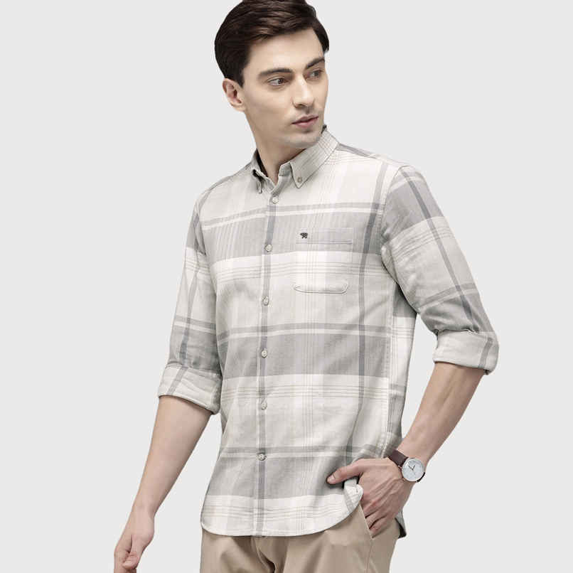 The Bear House Men Slim Cream & Grey Checked Shirt Style-Amber Color -Cream Size -L The Bear House Men Slim Cream & Grey Checked Shirt Style-Amber Color -Cream Size -L