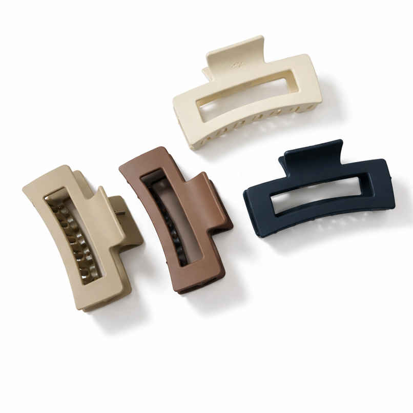 Medium Rectangular Claw Clip Matte for Girls and Women | Brown, Beige, Off White and Black