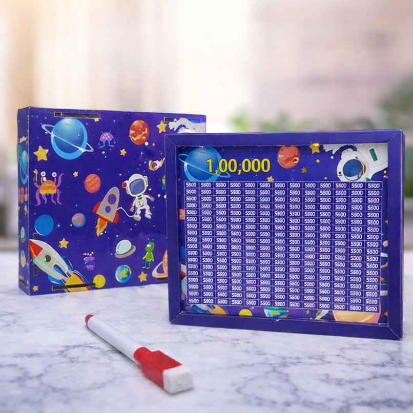 Fablue Space Theme Wooden Money Bank for Kids Blue