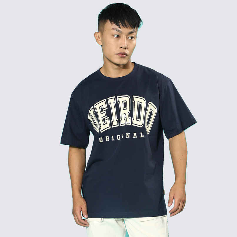 VEIRDO Men's Printed Oversized T-shirt | OS 100 VDORGNL NVY | Navy Blue - L