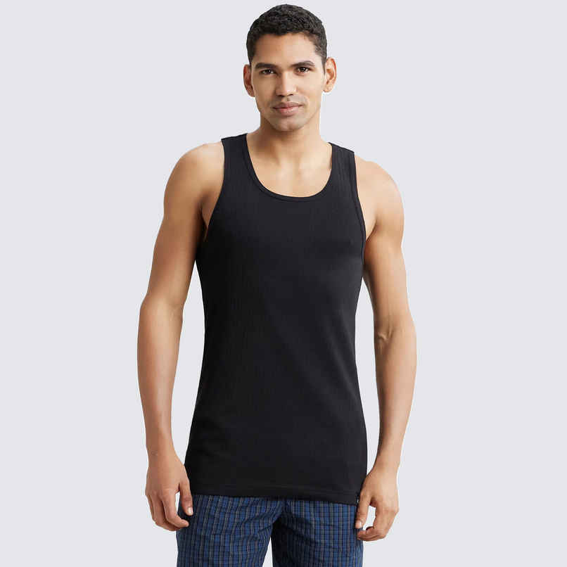 Jockey 9922 Men's Super Combed Cotton Rib Round Neck Gym Vest|Racerback | Black-L