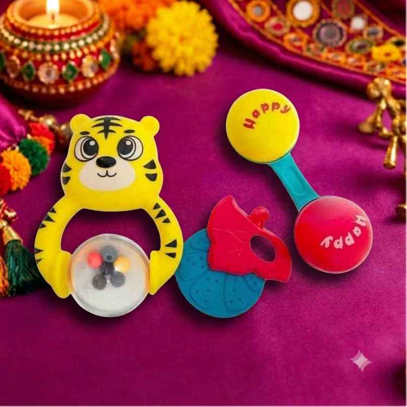 Fablue 3 Pieces Baby Rattles Toys Set, Infant Grab and Shake Rattle, Sensory Music Sound Rattle Toy