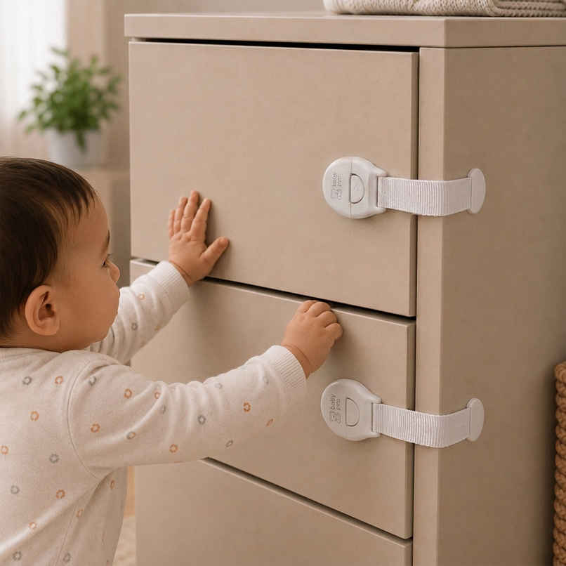 BabyPro Safety Latch for Furniture Cabinets, Drawers | White BabyPro Safety Latch for Furniture Cabinets, Drawers | White