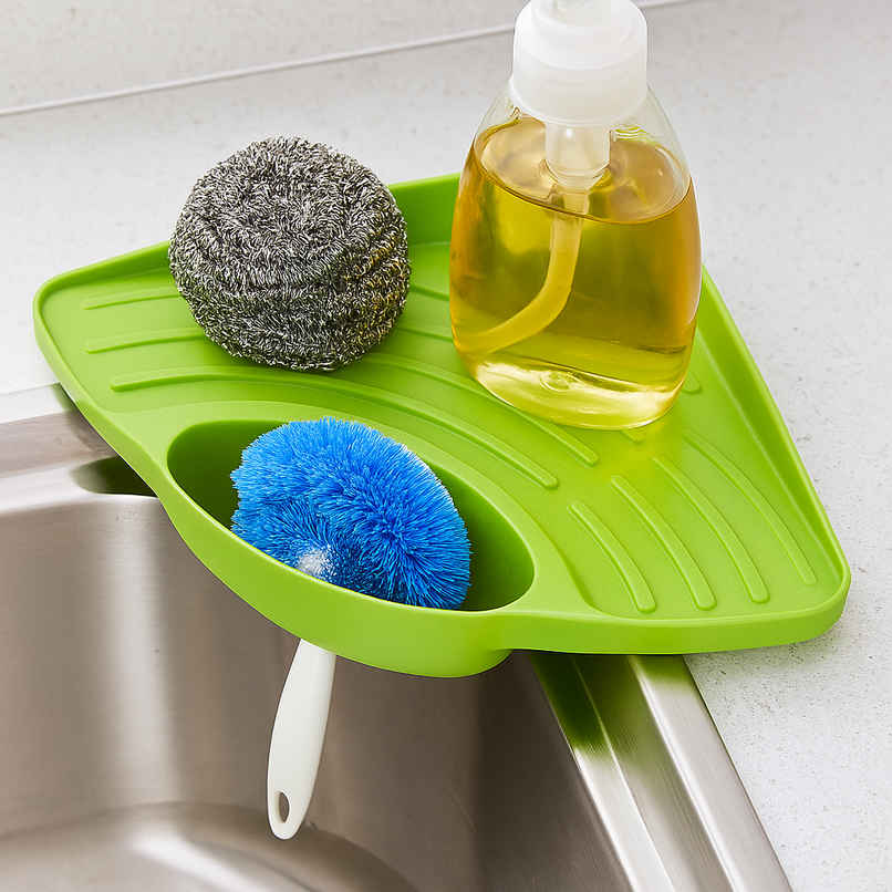 DALUCI Kitchen Soap Stand with Tray Corner Sink Organizer for Sponge, Scrubber & Dish Soap Green
