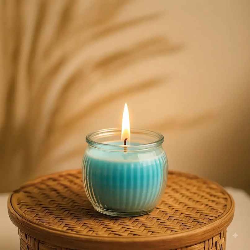IRIS Cool Blue Ribbed Jar Scented Candle