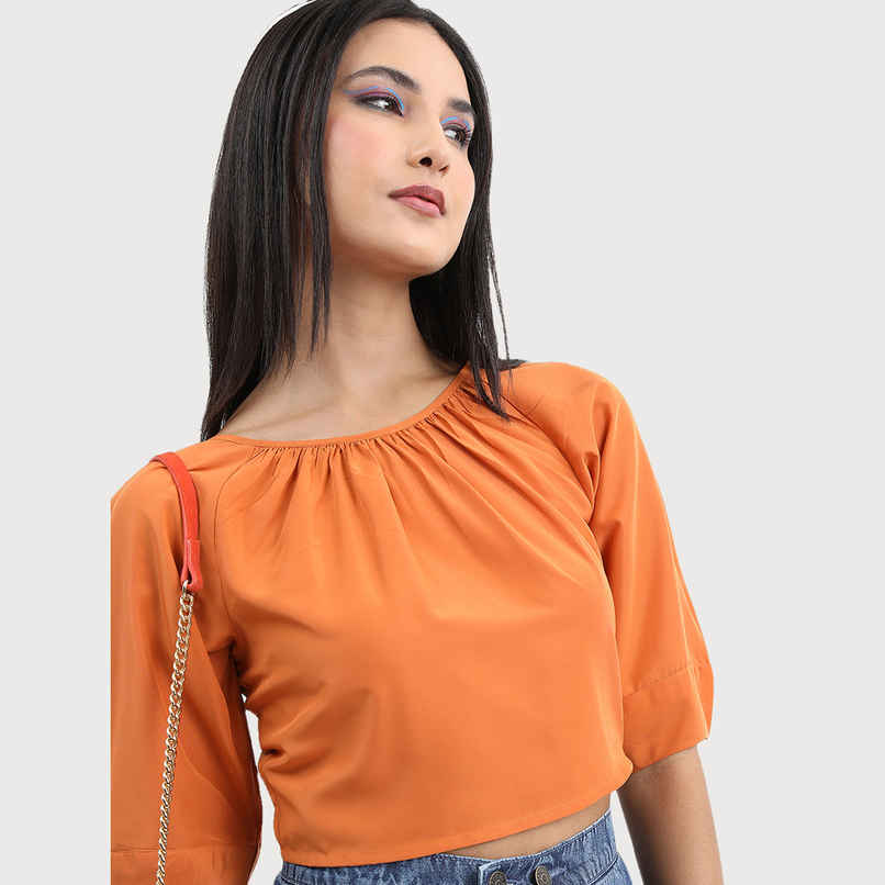 Tokyo Talkies Women's Solid Casual Top | Brown - M Tokyo Talkies Women's Solid Casual Top | Brown - M