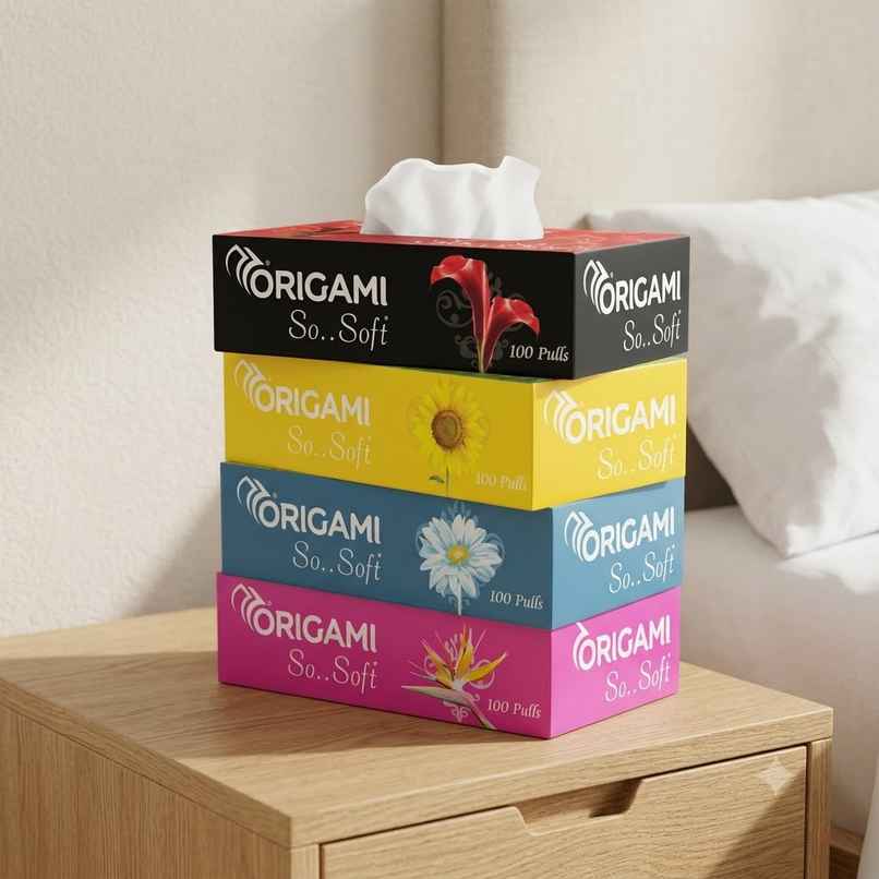Origami So Soft Facial Tissues Box | 2 Ply | 100 Pulls Per Box | Pack of 4 Origami So Soft Facial Tissues Box | 2 Ply | 100 Pulls Per Box | Pack of 4