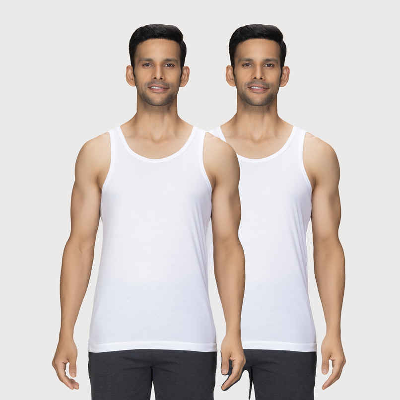 XYXX Men's Cotton Solid Vests Pack of 2, Polar White| L