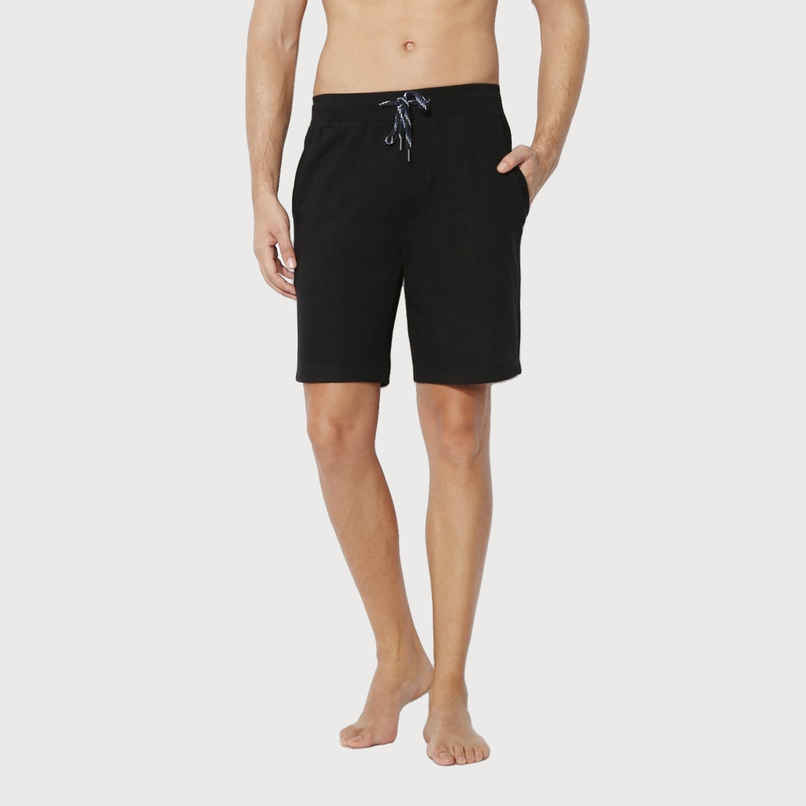 Van Heusen Athleisure Men Cotton Black Solid Smart Tech Easy Stain Release Knit Shorts |M