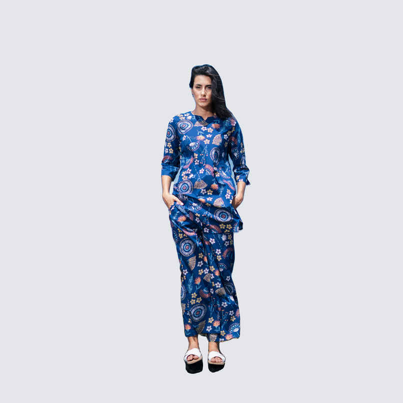 Sanskrutihomes Ethnic Motif Pure Cotton Top & Trouser Co-Ord Set | Navy Blue - M Sanskrutihomes Ethnic Motif Pure Cotton Top & Trouser Co-Ord Set | Navy Blue - M