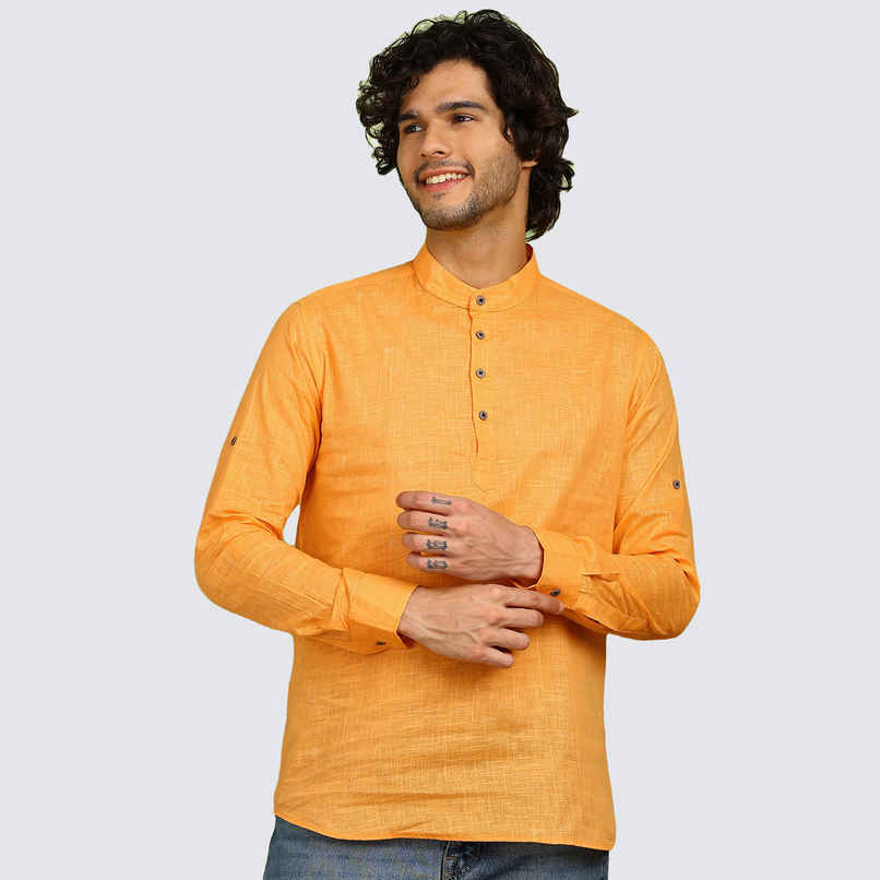 Allan Peter Men's Solid Short Kurta | Yellow - XL