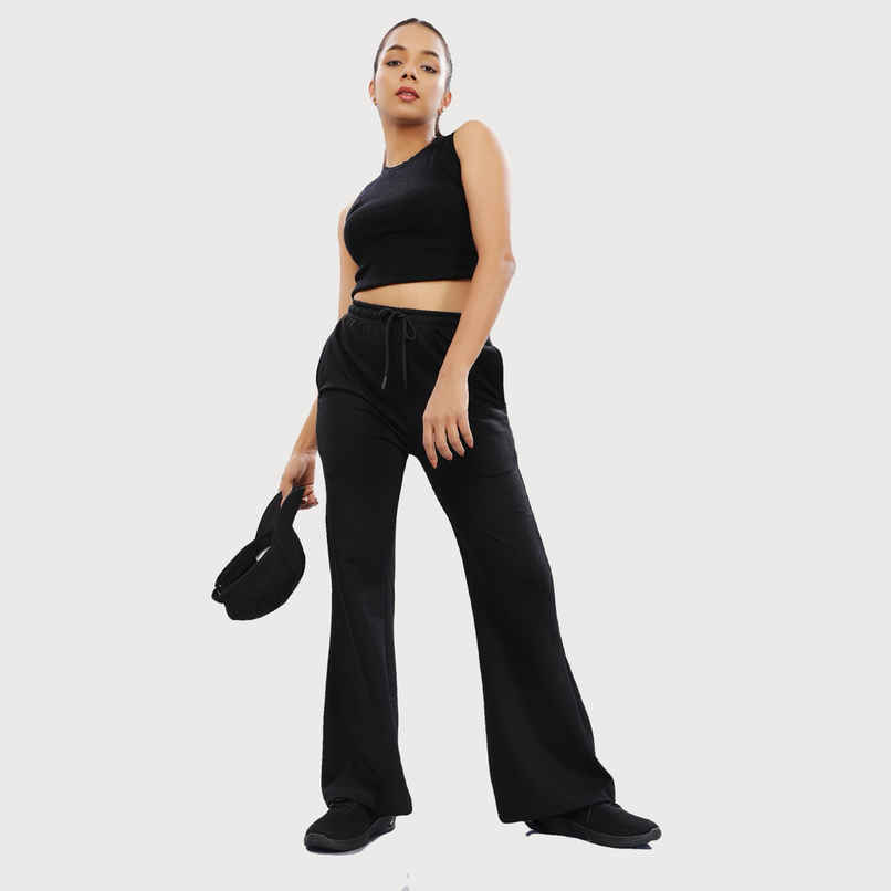 Springman Women's Solid Cotton Rich Baggy Track Pant | Black - M