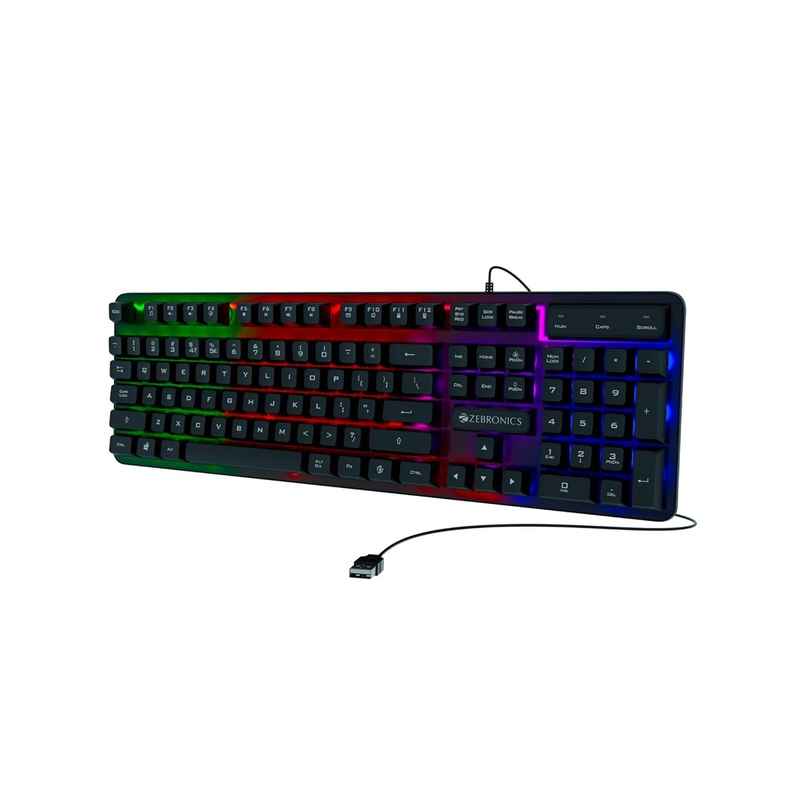 ZEBRONICS Transformer K1 Premium Gaming Keyboard with 104 Keys, 1.7m Cable, Laser Keycaps, Multi Color LED Modes, Integrated Multimedia Keys, All Keys Enable/Disable Function 