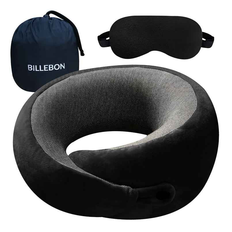 Billebon Unisex Memory Foam Neck Pillow | Black - One Size