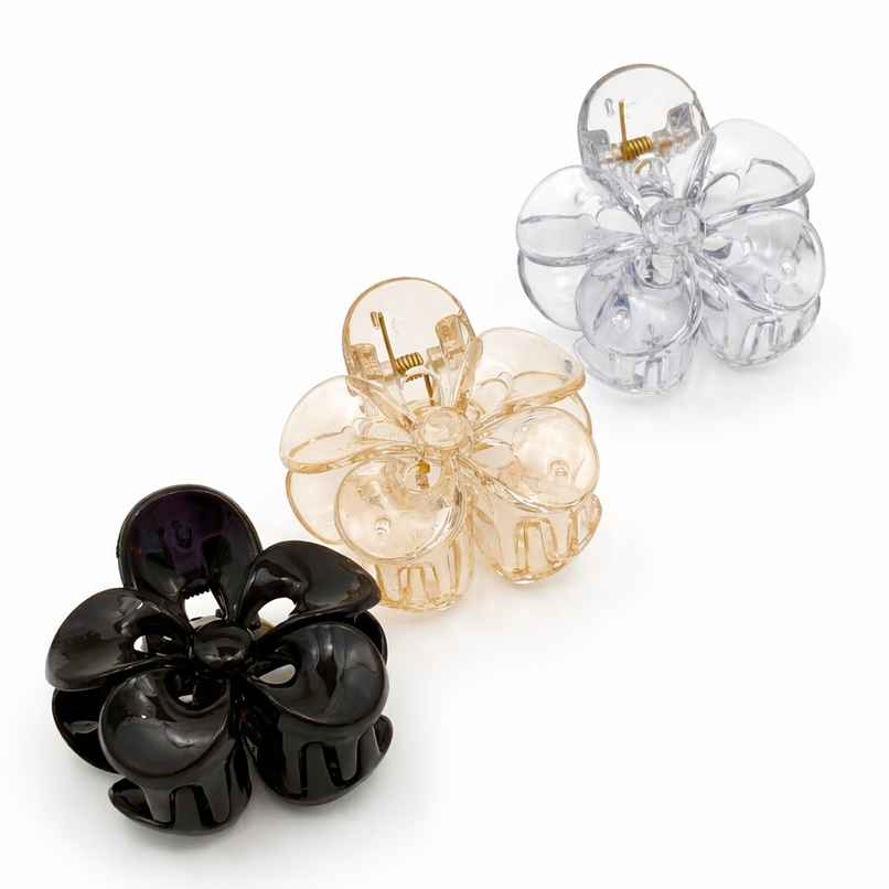 The Opal Factory Hair Accessories | Translucent Flower Dew Drop Hair Clutches | Black, Beige, Grey