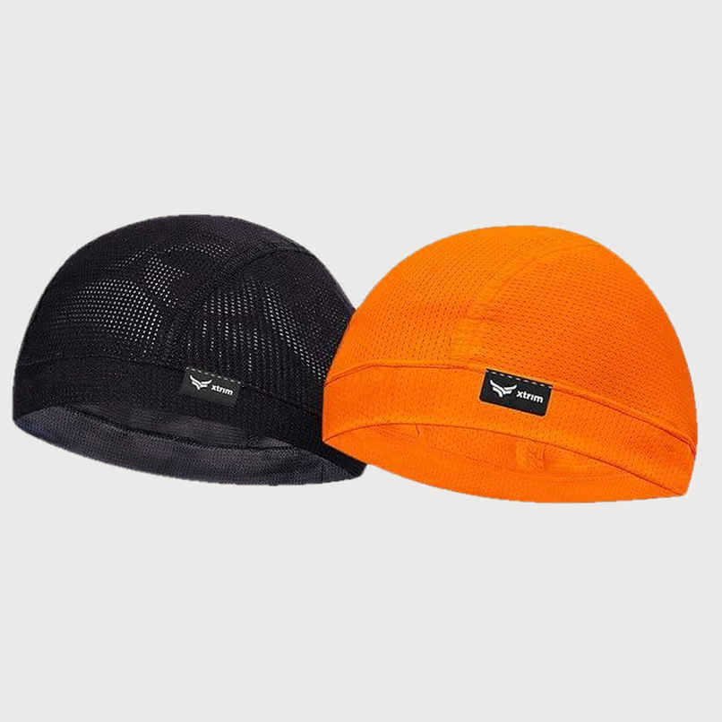Xtrim Skull Cap for Bikers, Inner Helmet Liner | Orange & Black | One Size Fits All