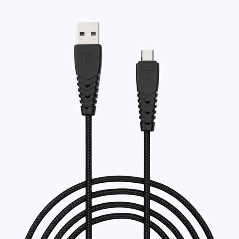 Portronics Konnect B Micro USB Cables For Fast Charging & Data Sync 3.0 Amp with PVC Heads, Nylon Braided,(1m) - Black