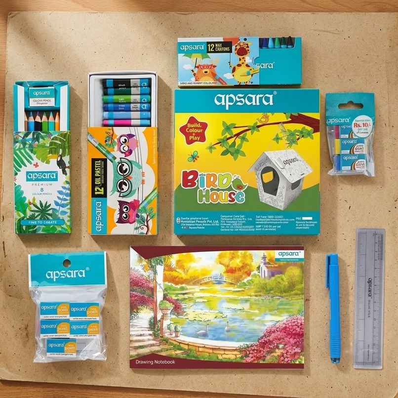 Apsara My Bag Kit Assorted Colour, Mechano Eraser, Drawing Book, Wax Crayon, Sharpener, Oil Pastel Apsara My Bag Kit Assorted Colour, Mechano Eraser, Drawing Book, Wax Crayon, Sharpener, Oil Pastel