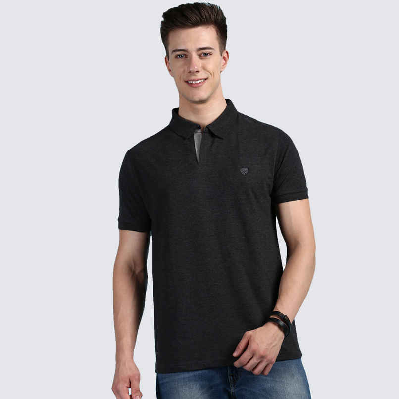 Lux Cozi Men's Solid Cotton Polo T-shirt | Black Melange - XL