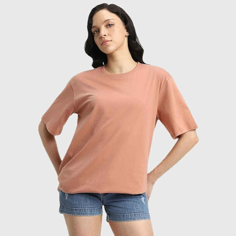 Juneberry Cork Oversized Fit Round Neck T-shirt for Women - M