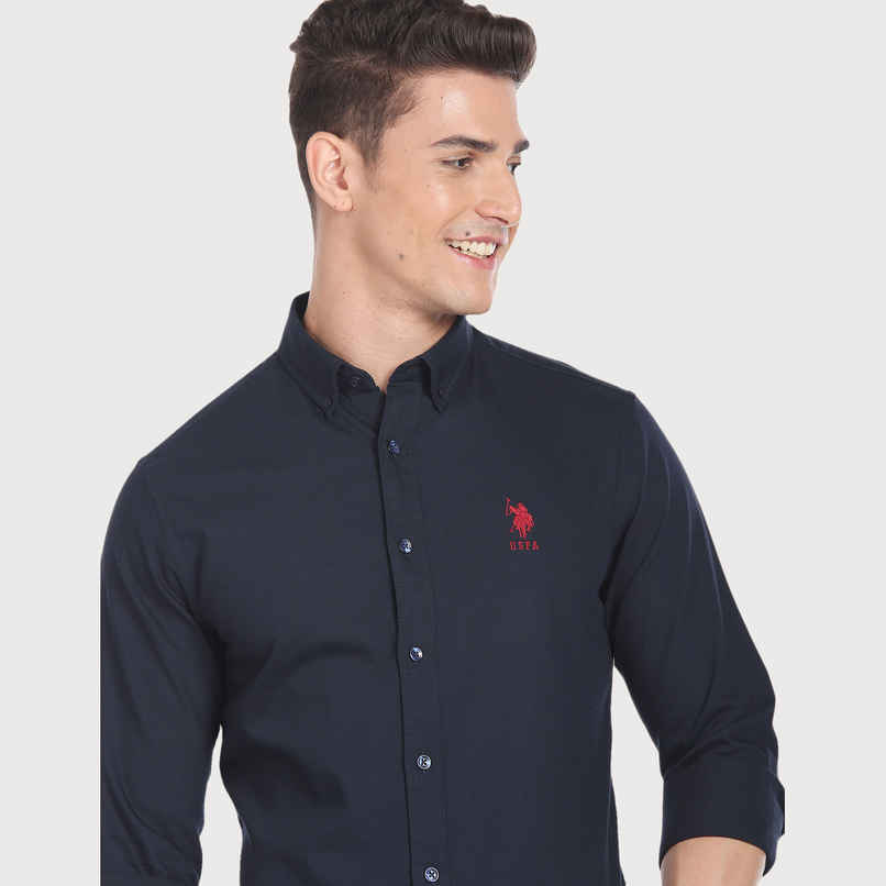 USPA Solid Slim Fit Shirt For Man - Navy - L