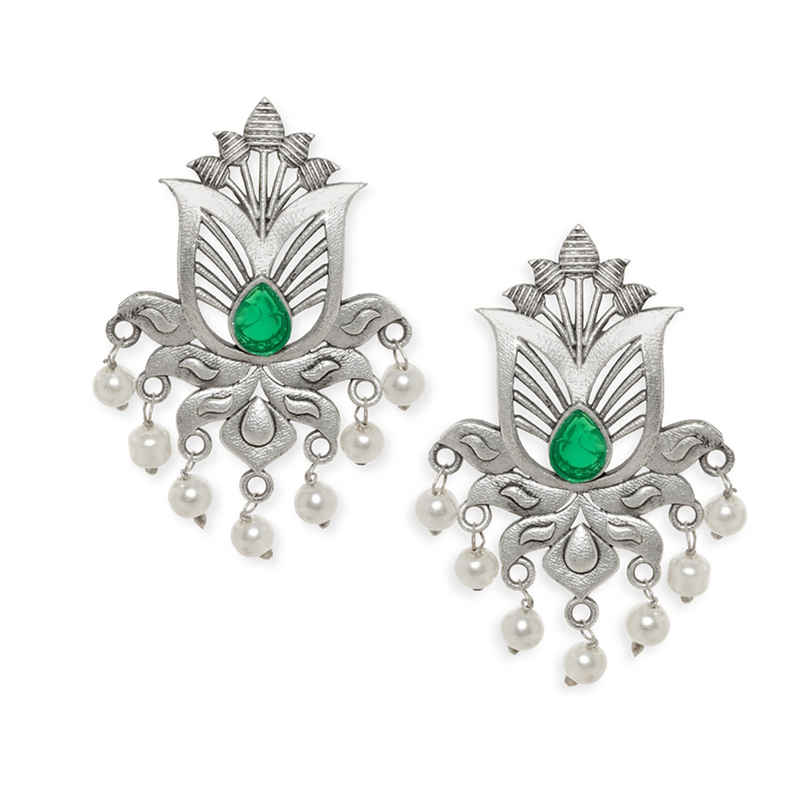 Rubans Oxidized Silver-Plated Stud Earrings