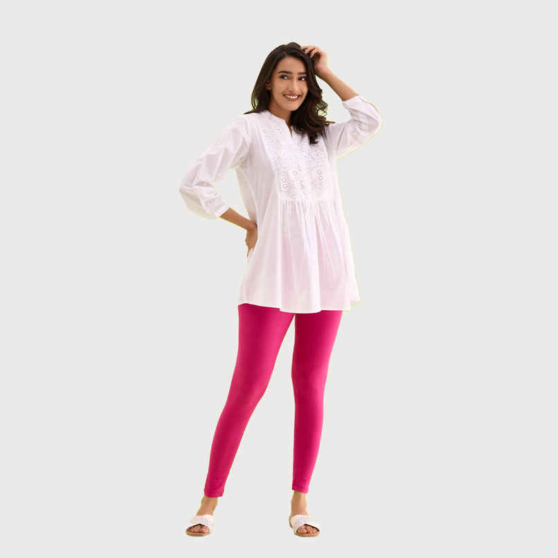 Go Colors Women's Solid Mid Rise Ankle Length Leggings | Dark Rose - S