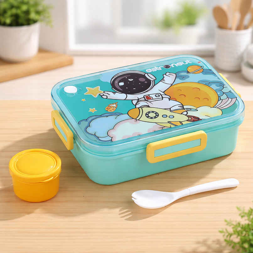 DesignLand Astronaut Kids Lunch Box with Sauce Cup and Spoon Leakproof Snack Box