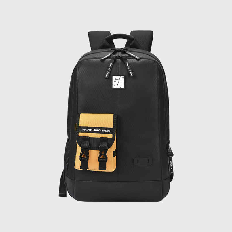 Gear Hipster Anti - Theft Faux Leather Laptop Backpack Black Yellow