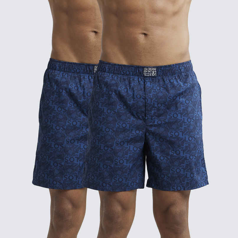 Jockey US57 Men's Super Combed Cotton Woven Printed Underwear Boxer|Side Pocket|PO2 | Navy-XL