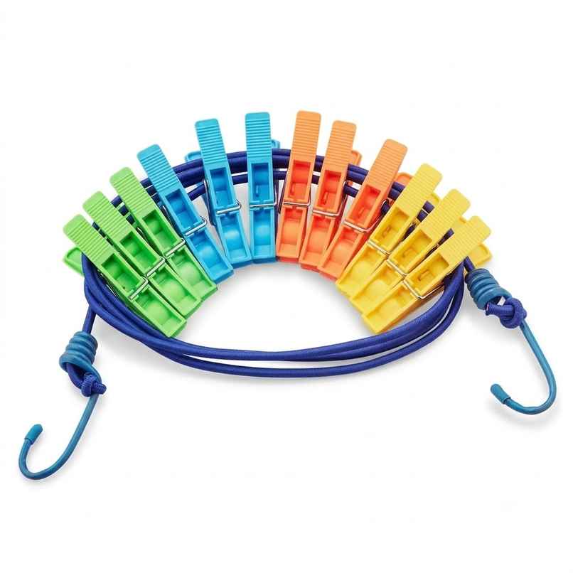Jatin Elastic Rope | 70 inch With 2 Hooks + 12 pcs Cloth Pegs