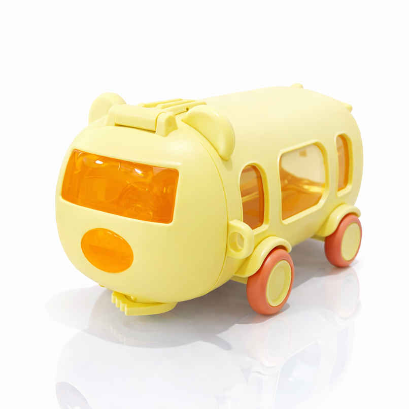 DesignLand Kids Bus Shaped Water Bottle with Shoulder Strap | Yellow - 550 ml