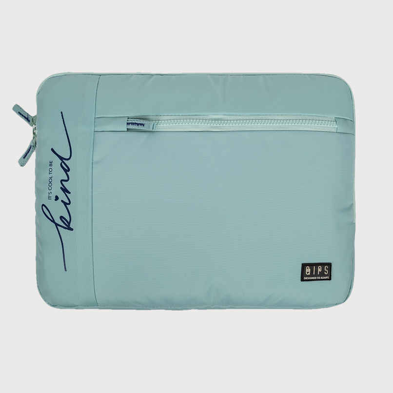 QIPS Unisex Solid PU Coated Polyester 15.6 L Laptop Sleeve | Turquoise Blue - 15 Inches