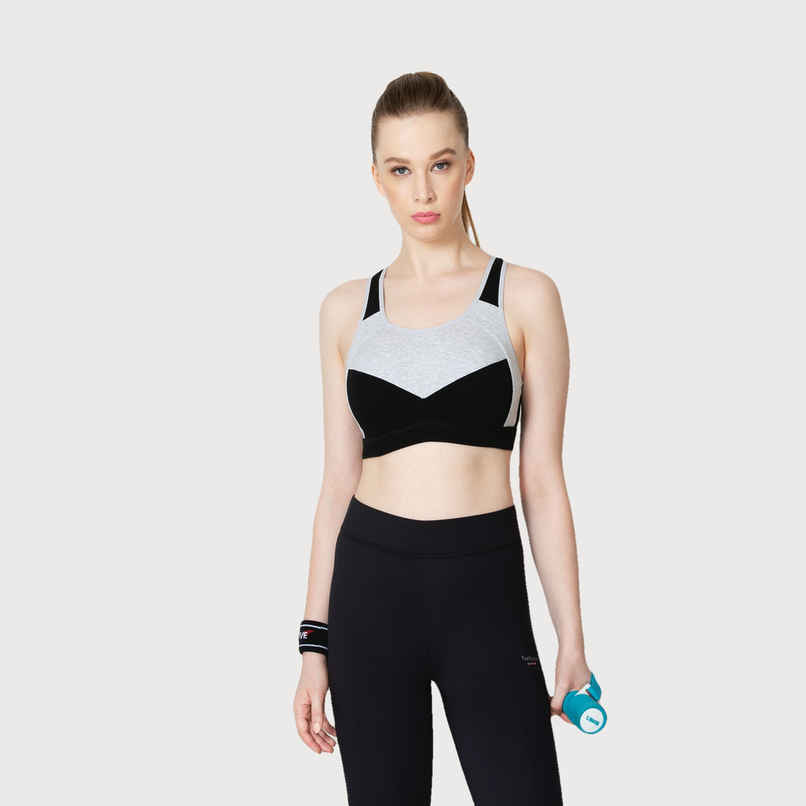 Van Heusen Proactive Women Black Colour Blocked Anti Bacterial Wireless Racerback Sports Bra |S