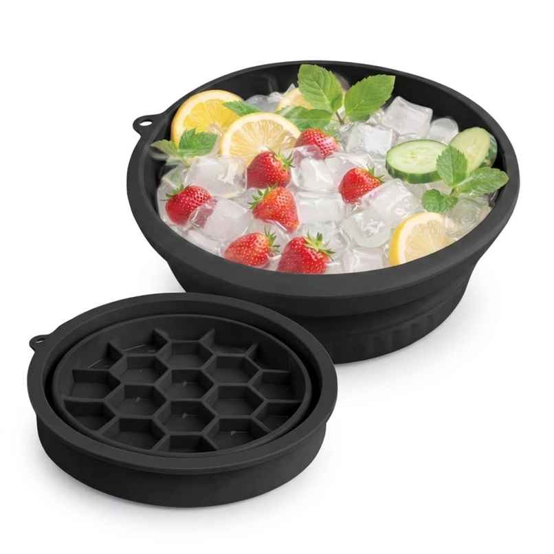 Beautiliss Face Bowl for Ice with Built-in Icetray | Portable Foldable Silicone Ice Facial Bowl | Black