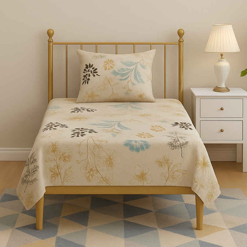 Elegant Weavers Garnet Single Floral Bedsheet | With 1 Pillow Cover | 87 x 59 in