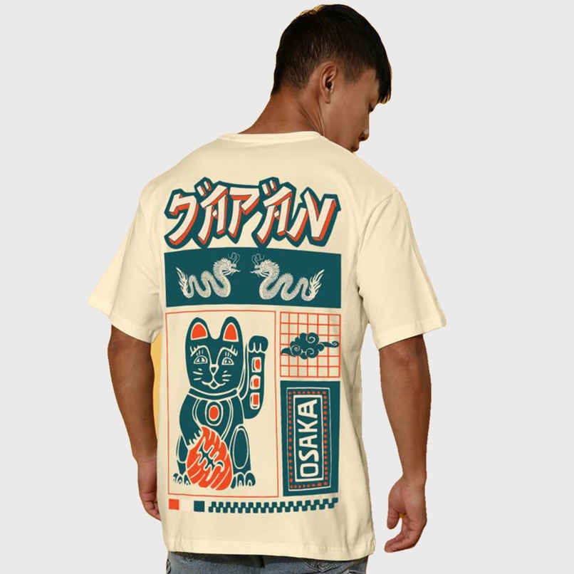 VEIRDO Men's Printed Oversized T-shirt | OS 100 JAPNOSAKA SW | Swan White - S