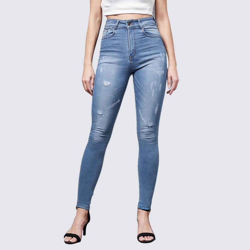 Miss Chase Women Skinny High Rise Mild Distress Regular Stretchable Denim Jeans | Blue | 30 Miss Chase Women Skinny High Rise Mild Distress Regular Stretchable Denim Jeans | Blue | 30