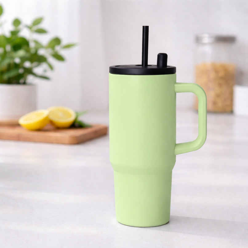 DesignLand Insulated Travel Mug with Handle and Straw Lid Leakproof Tumbler Green | 1200 ml