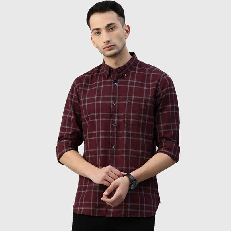 The Bear House Men Slim Fit Checked Button-Down Casual Shirt - Andreas | Maroon | S The Bear House Men Slim Fit Checked Button-Down Casual Shirt - Andreas | Maroon | S