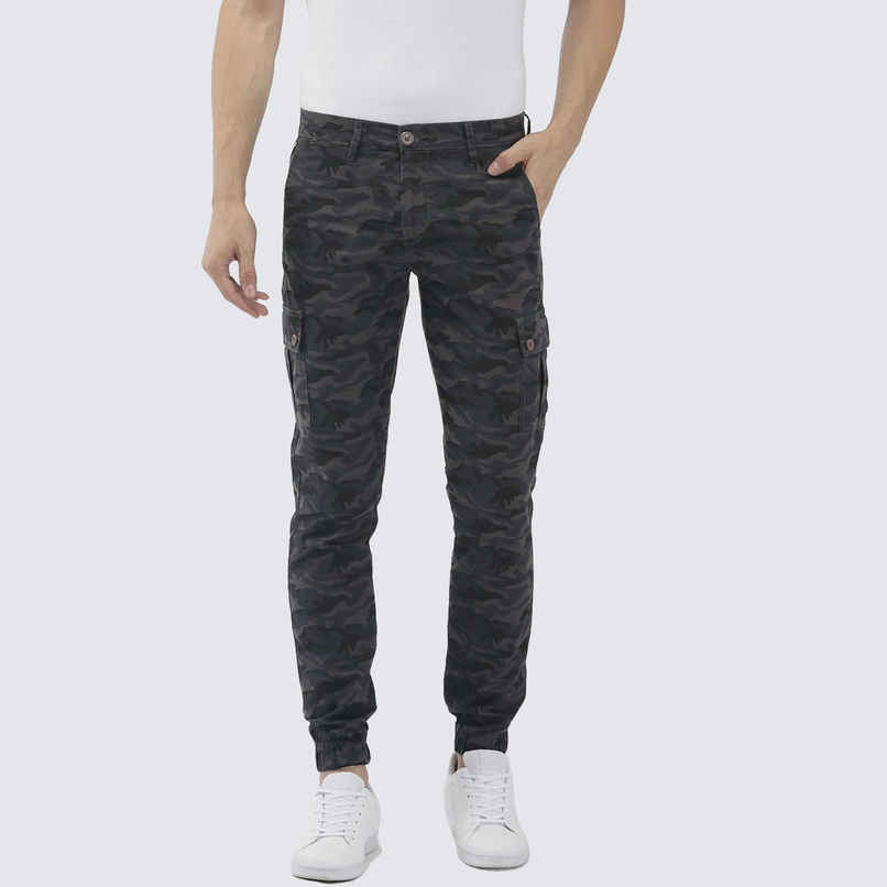 The Indian Garage Co Men's Slim Fit Camouflage Casual Cargo | Grey Camo - 32