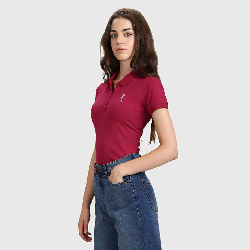 USPA Solid Slim Polo Tshirt For Women - Fuchsia - XL