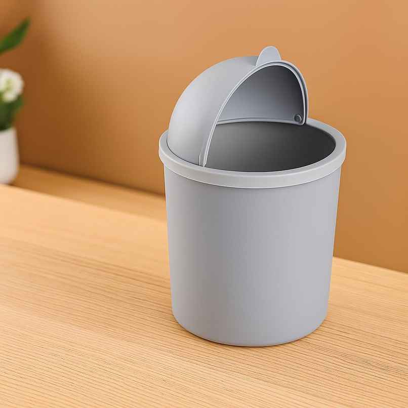 Kuber Industries Plastic Swinging Lid Waste Storage Garbage Bin | Gray