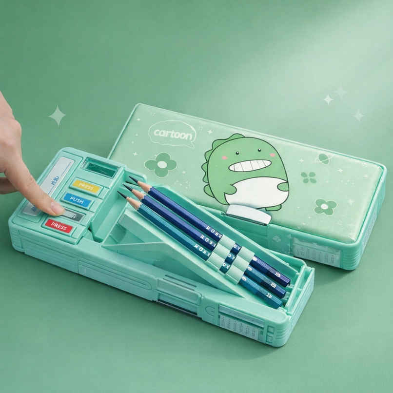 Fablue Dinosaur Pencil Box with Magnetic Lock | Green